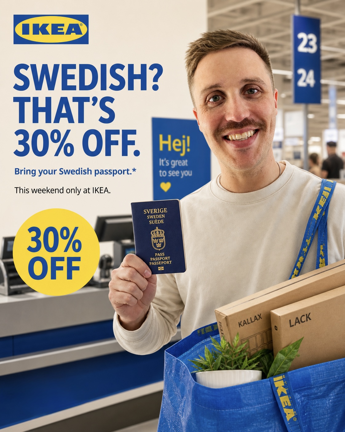 IKEA spec ad: Swedish passport 30% off